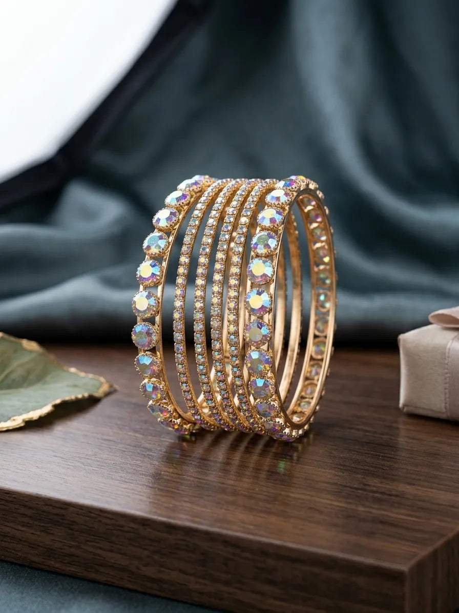 Modern Gold-plated Crystal Kera Bengle Set Of 6