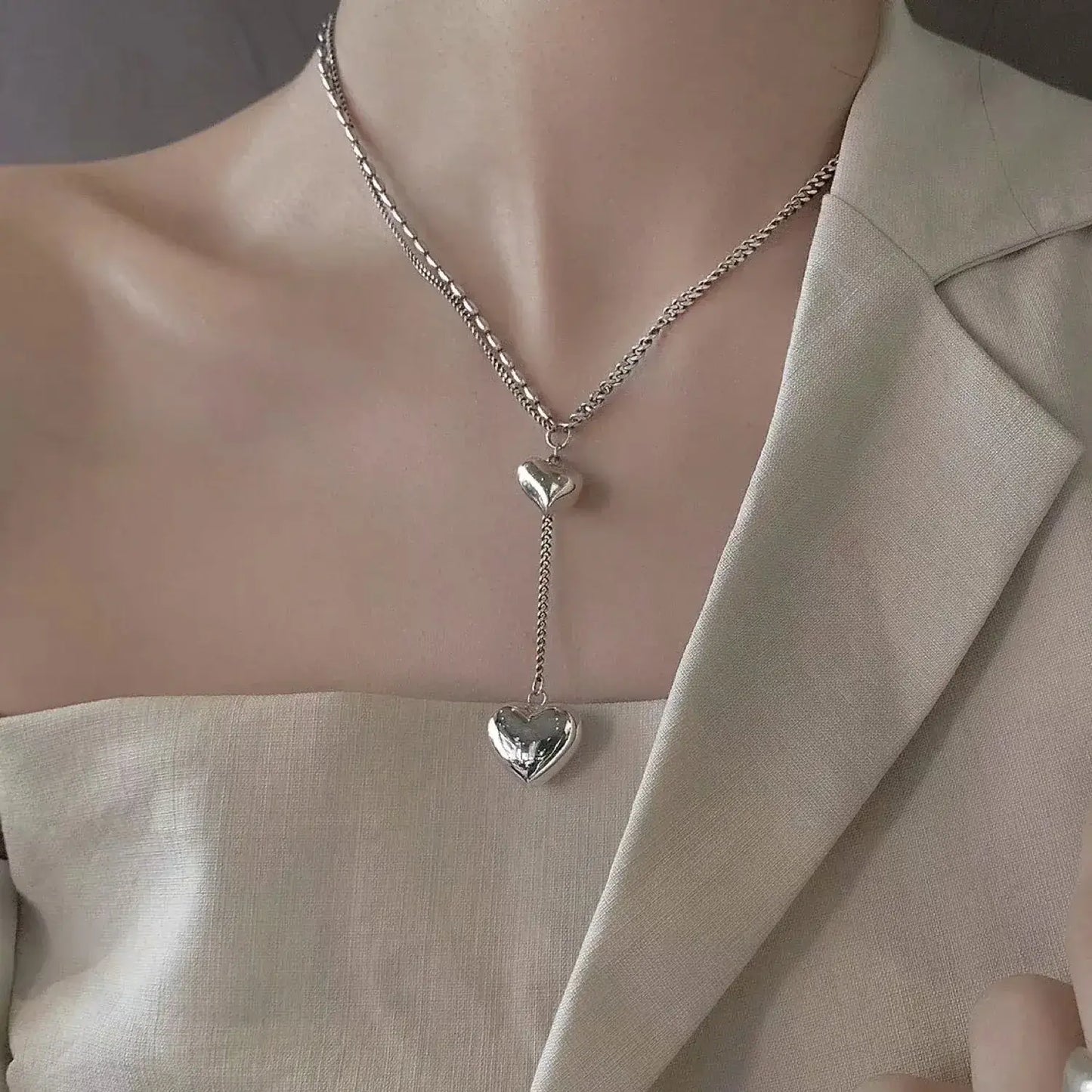 Elegant Titanium Heart Y-Necklace