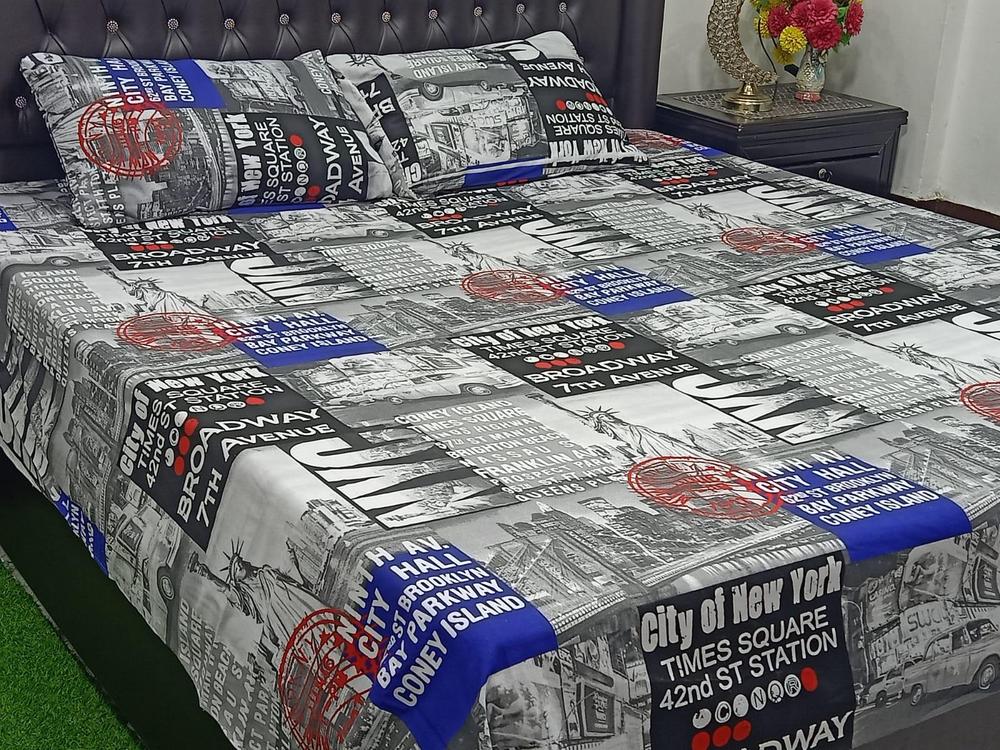 New York City Cotton Printed Double Bedsheet Set With 2x Pillow Coves