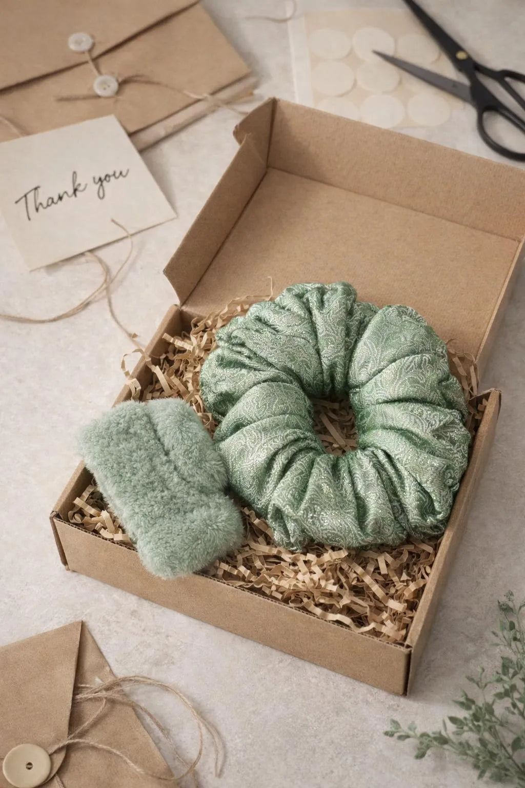 Green Silk Hair Scrunchie & Catcher Set For Daily Use