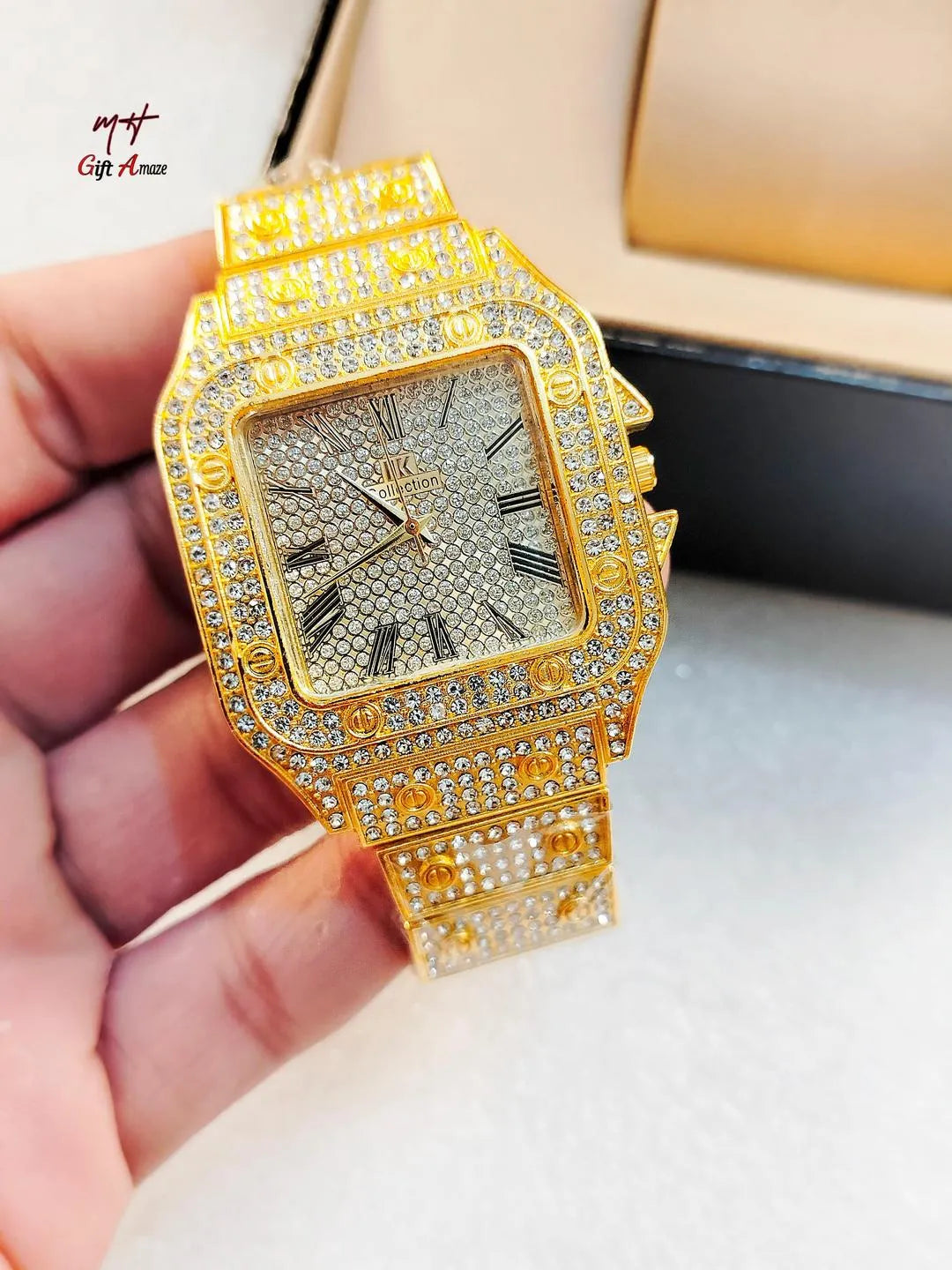 Luxury Rhinestone Gold Watch For Men & Woman