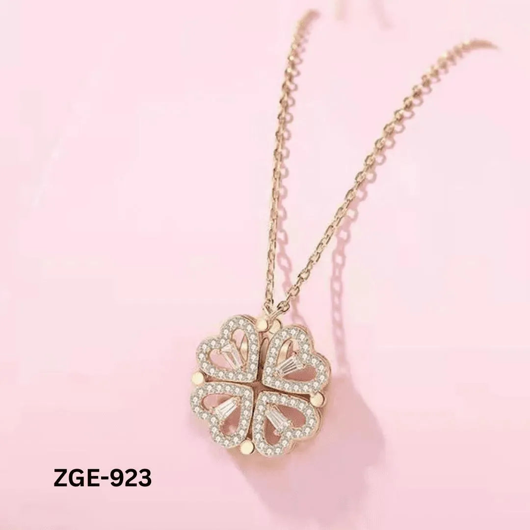 Magmatic Heart Clover Necklace Golgen Silver 4 Leaf