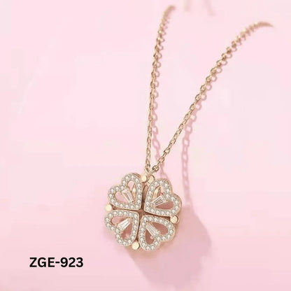 Magmatic Heart Clover Necklace Golgen Silver 4 Leaf