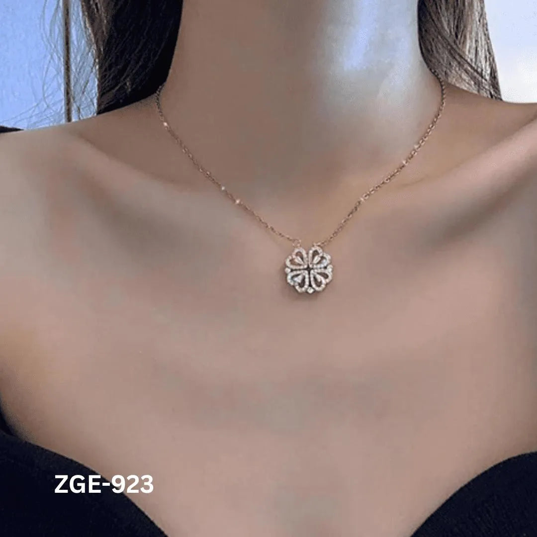 Magmatic Heart Clover Necklace Golgen Silver 4 Leaf