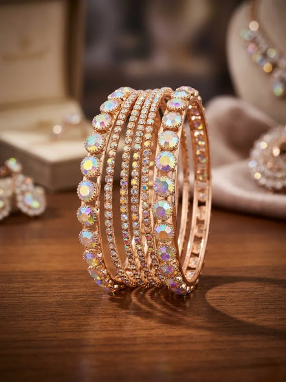 Modern Gold-plated Crystal Kera Bengle Set Of 6