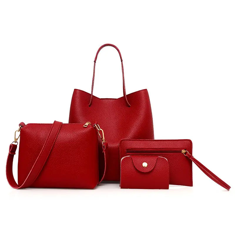 Korean Style 4-peice Woman's Tan Shoulder Bag Set