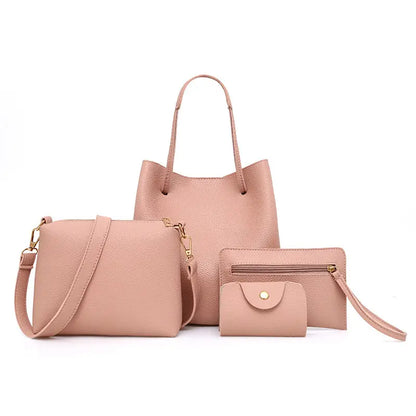 Korean Style 4-peice Woman's Tan Shoulder Bag Set