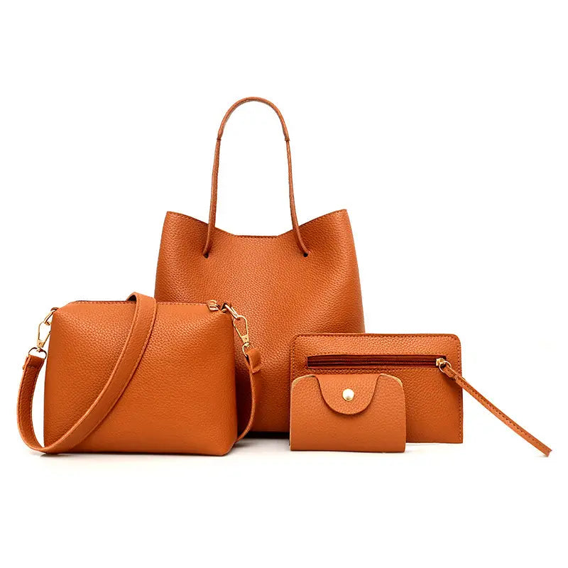 Korean Style 4-peice Woman's Tan Shoulder Bag Set