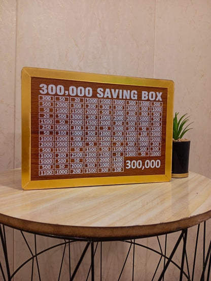 Golden Wooden Money Box with Saving Chart for Home Office
