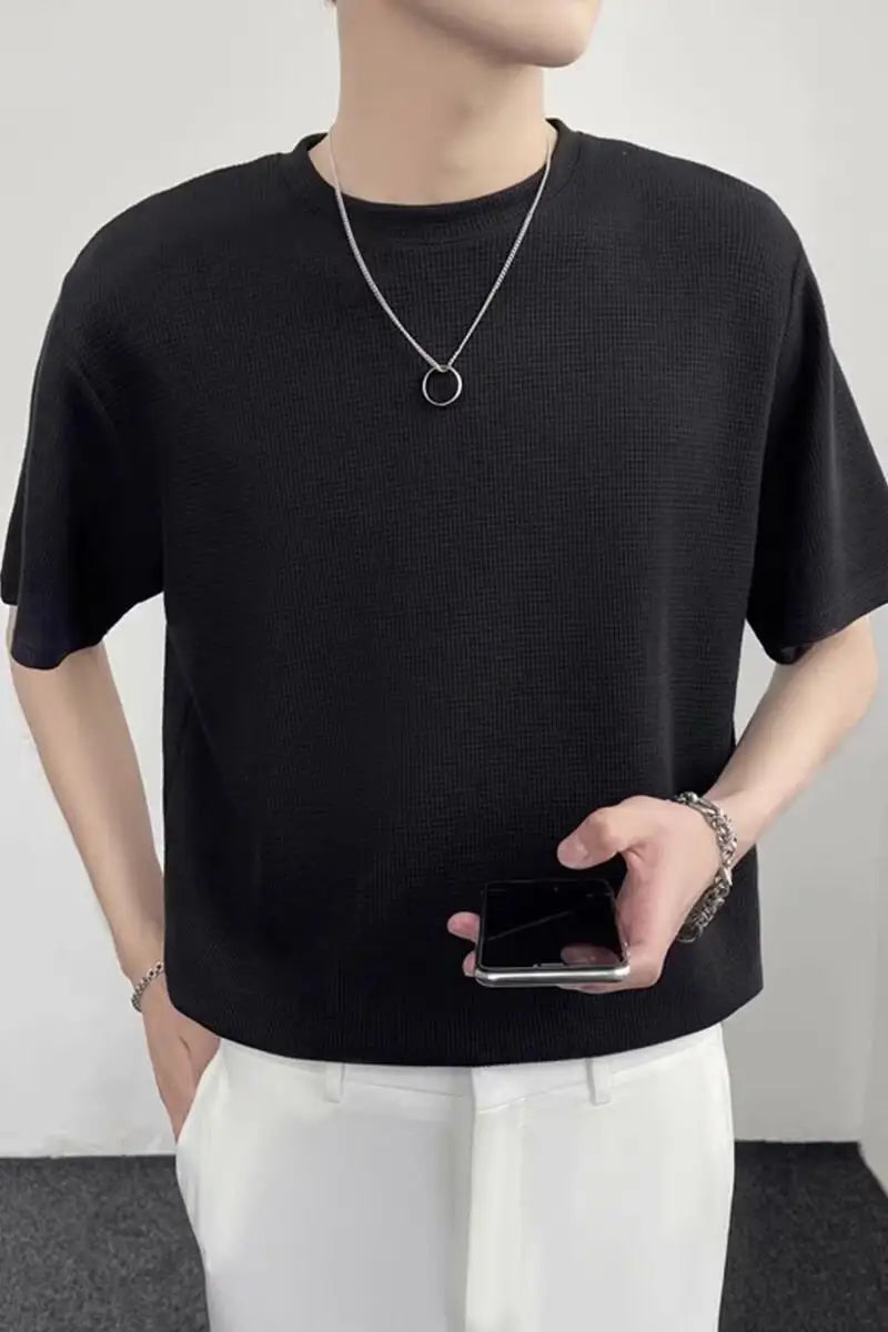 Men's Loose Wafflet T-Shirt Olive Green Summer Top