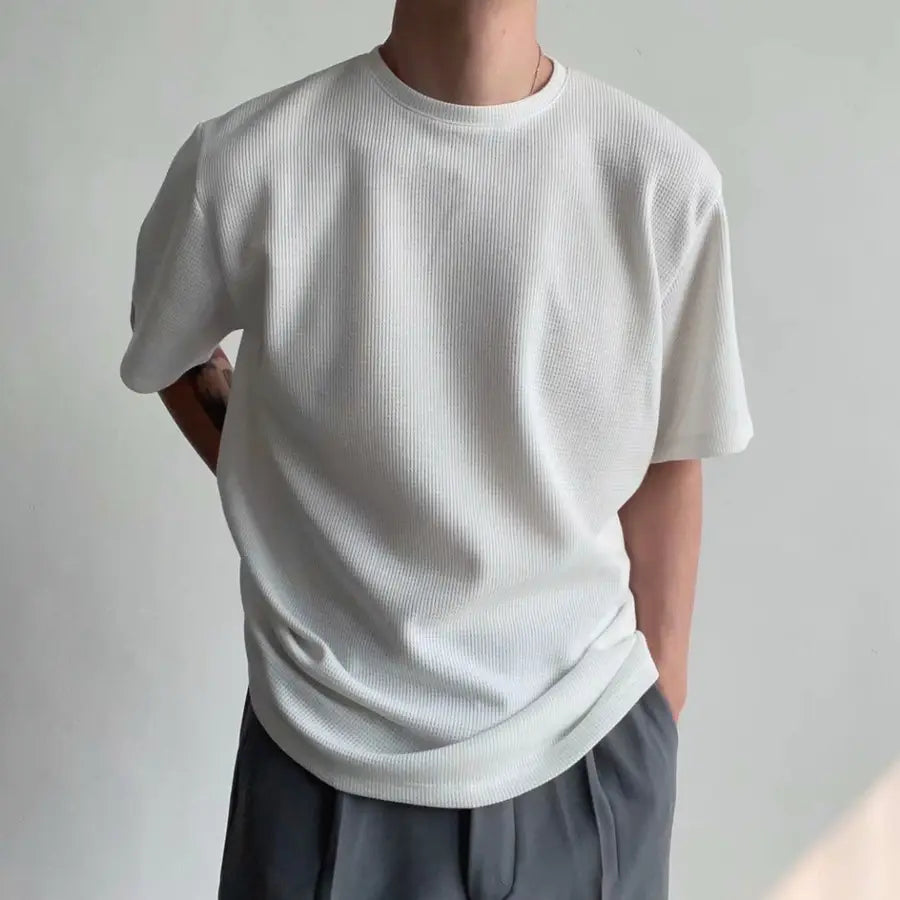Men's Loose Wafflet T-Shirt Olive Green Summer Top