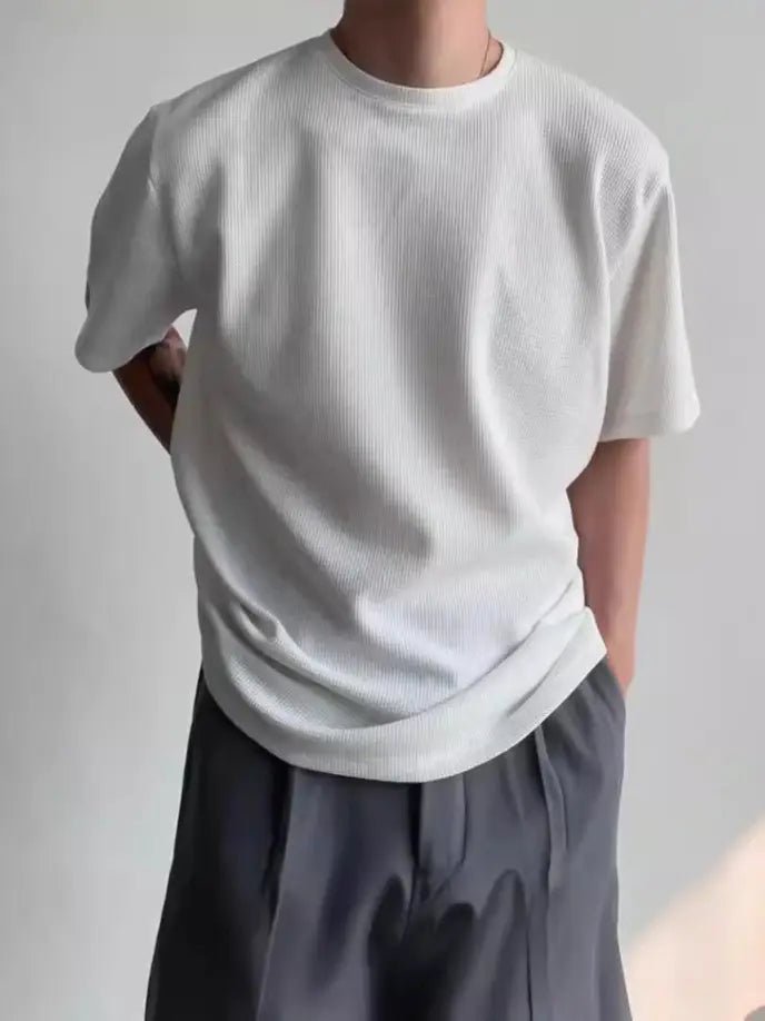Men's Loose Wafflet T-Shirt Olive Green Summer Top