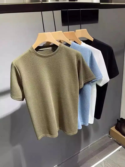 Men's Loose Wafflet T-Shirt Olive Green Summer Top