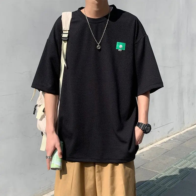 Black Waffle Print Men's HalfSleeve TShirt
