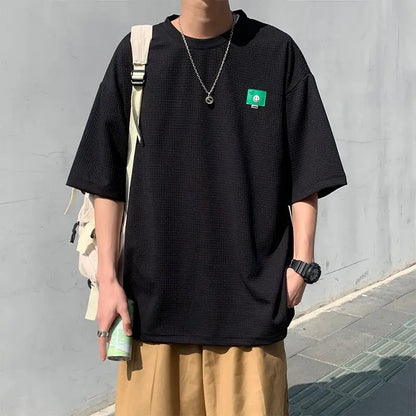 Black Waffle Print Men's HalfSleeve TShirt
