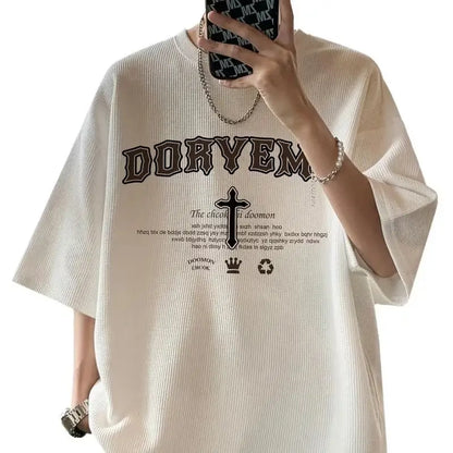 Black Waffle Print Men's HalfSleeve TShirt