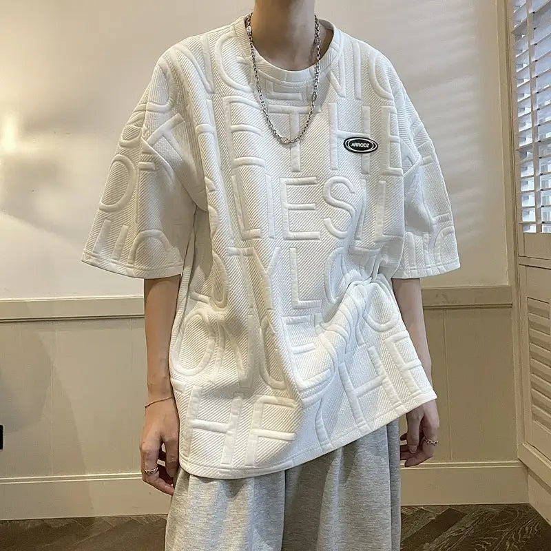 Men's White Printed Loose T-Shirt Summer