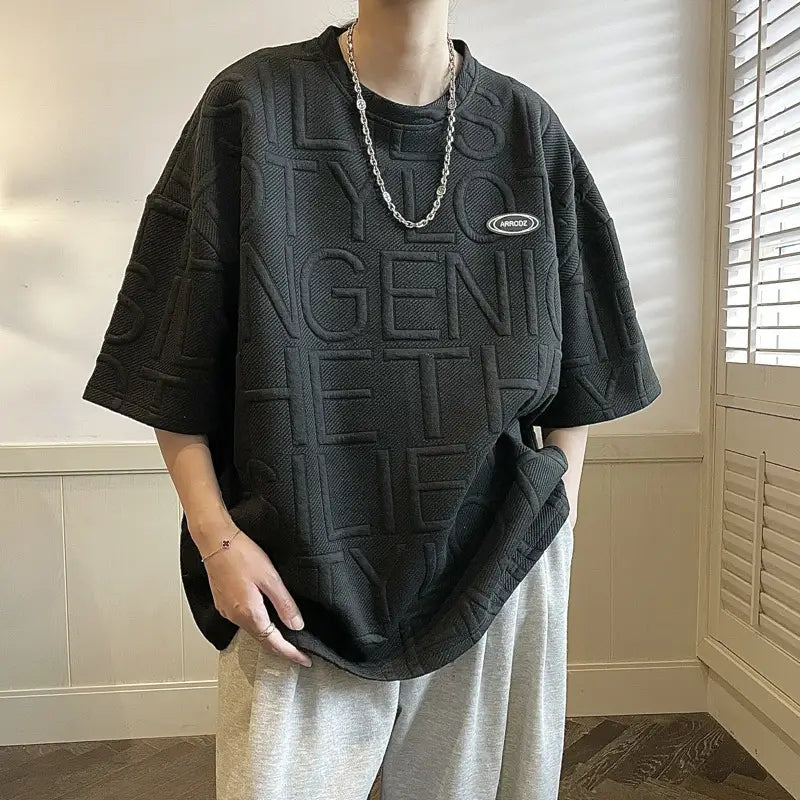 Men's White Printed Loose T-Shirt Summer