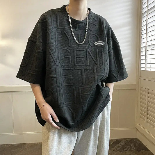 Men's White Printed Loose T-Shirt Summer