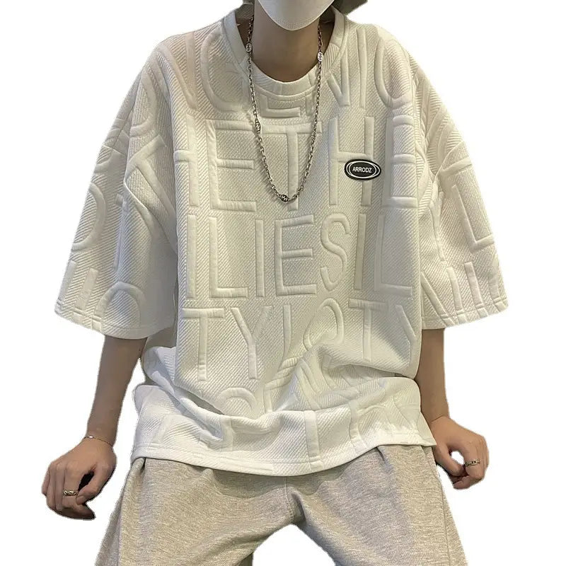Men's White Printed Loose T-Shirt Summer