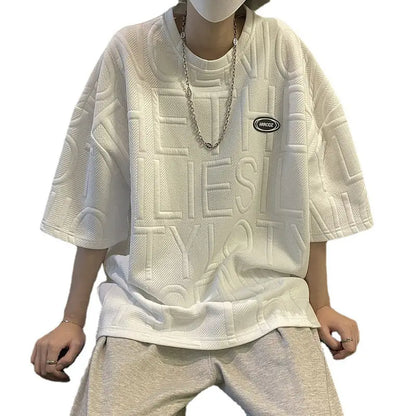 Men's White Printed Loose T-Shirt Summer