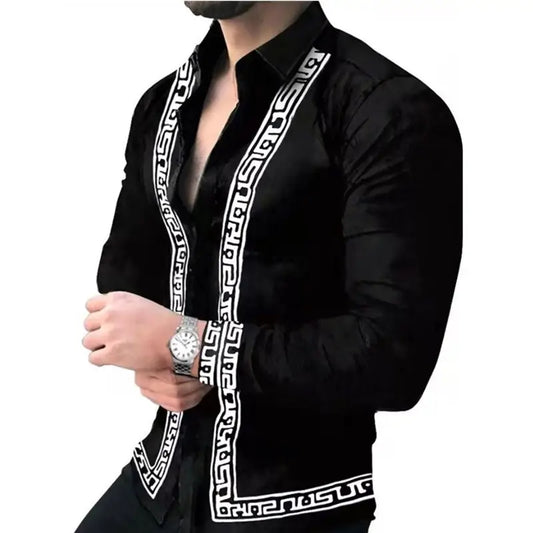 European Station Men's Printed Long Sleeve Shirt Tan