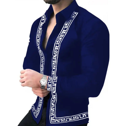 European Station Men's Printed Long Sleeve Shirt Tan