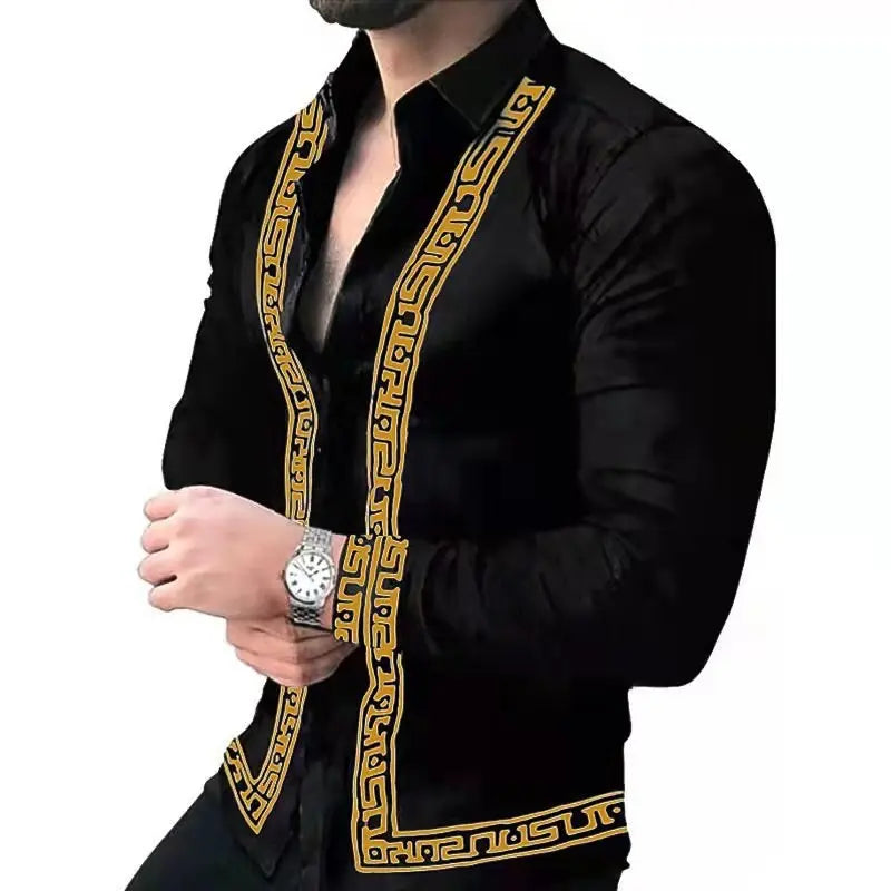 European Station Men's Printed Long Sleeve Shirt Tan