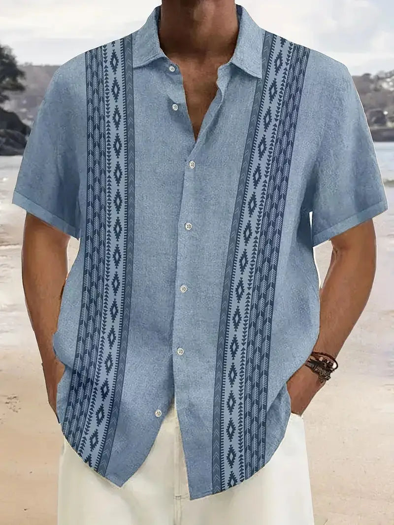 European Station Men's Printed Long Sleeve Shirt Tan