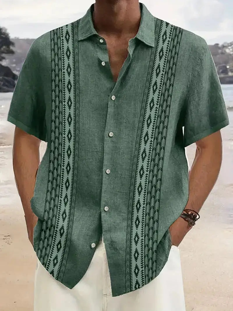 European Station Men's Printed Long Sleeve Shirt Tan