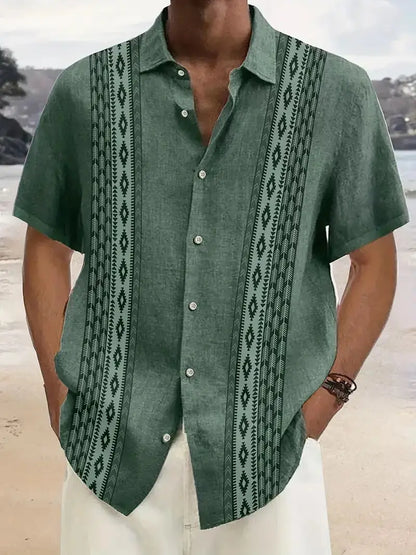 European Station Men's Printed Long Sleeve Shirt Tan