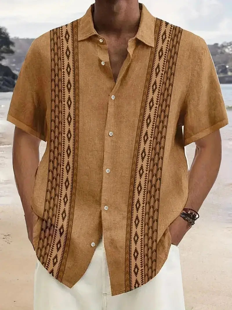 European Station Men's Printed Long Sleeve Shirt Tan