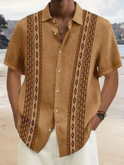 European Station Men's Printed Long Sleeve Shirt Tan