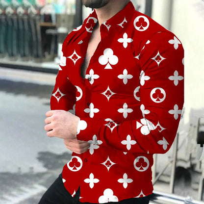 European Station Men's Printed Long Sleeve Shirt Tan