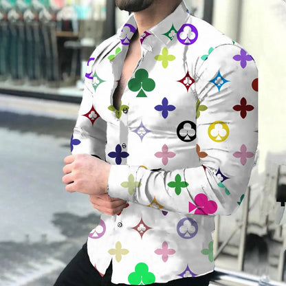 European Station Men's Printed Long Sleeve Shirt Tan