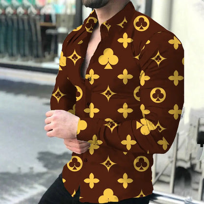 European Station Men's Printed Long Sleeve Shirt Tan