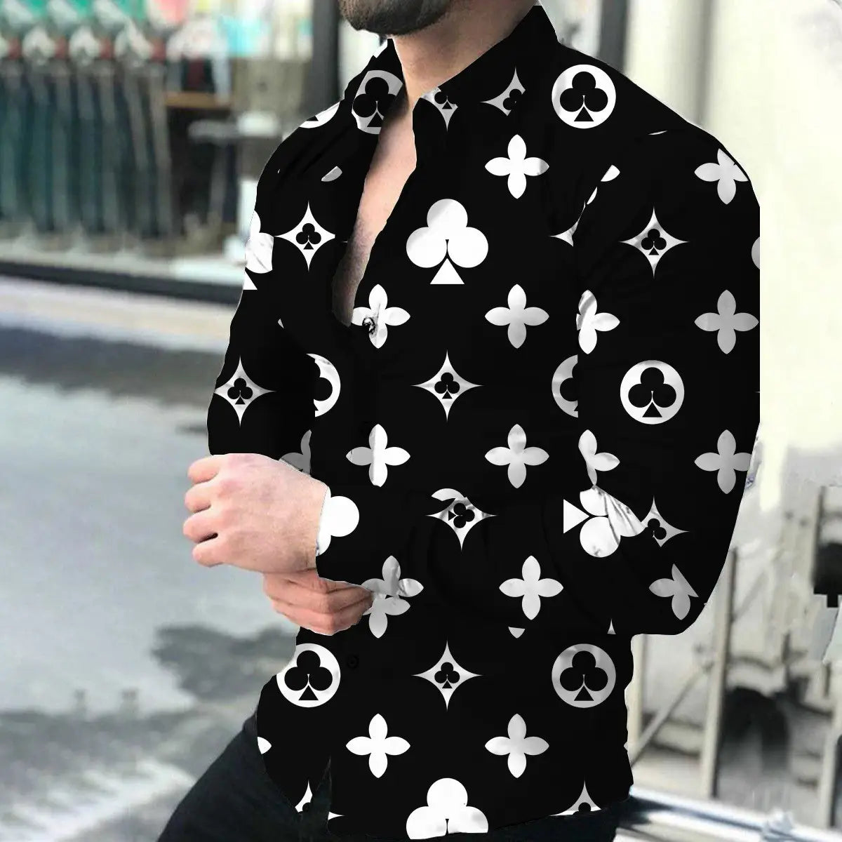 European Station Men's Printed Long Sleeve Shirt Tan