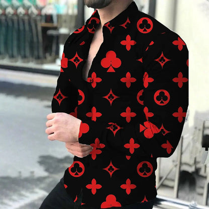 European Station Men's Printed Long Sleeve Shirt Tan