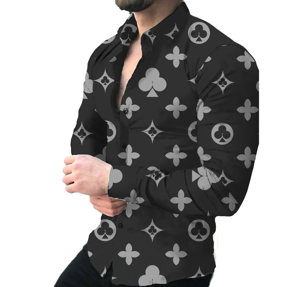 European Station Men's Printed Long Sleeve Shirt Tan