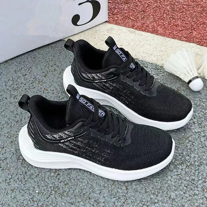 Women's Breathable Running Shoes – White Gradient Lace-Up Thick Sole