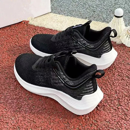 Women's Breathable Running Shoes – White Gradient Lace-Up Thick Sole