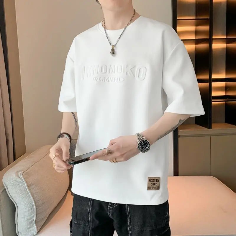 Men’s Minimalist Embossed Loose-Fit Summer T-Shirt