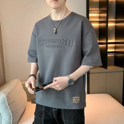 Men’s Minimalist Embossed Loose-Fit Summer T-Shirt