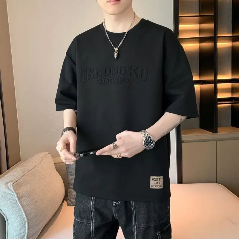 Men’s Minimalist Embossed Loose-Fit Summer T-Shirt
