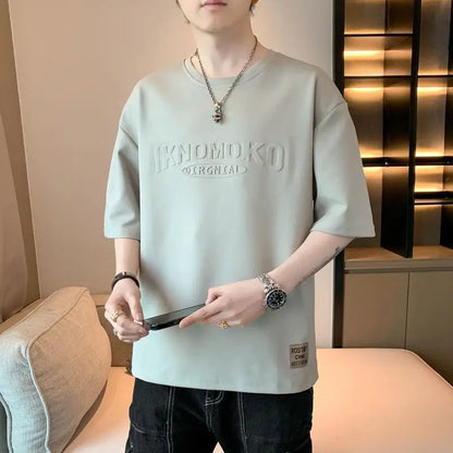 Men’s Minimalist Embossed Loose-Fit Summer T-Shirt