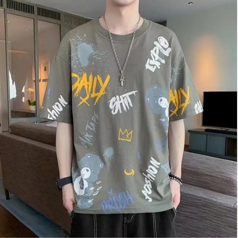 Men’s Artistic Graffiti-Print Summer T-Shirt