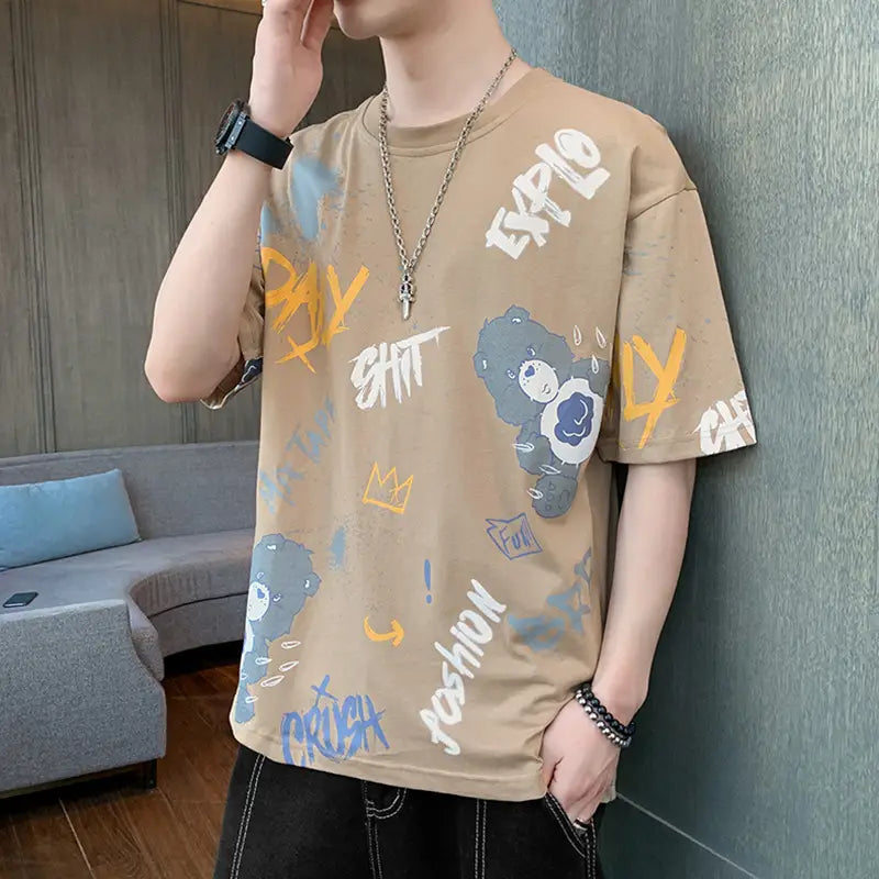 Men’s Artistic Graffiti-Print Summer T-Shirt
