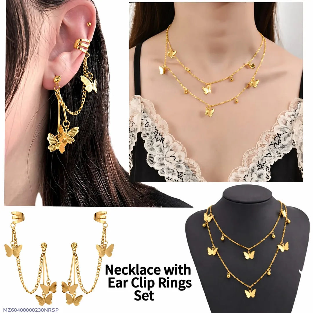 Elegant Gold-Plated Butterfly Ear Cuff & Chain Set