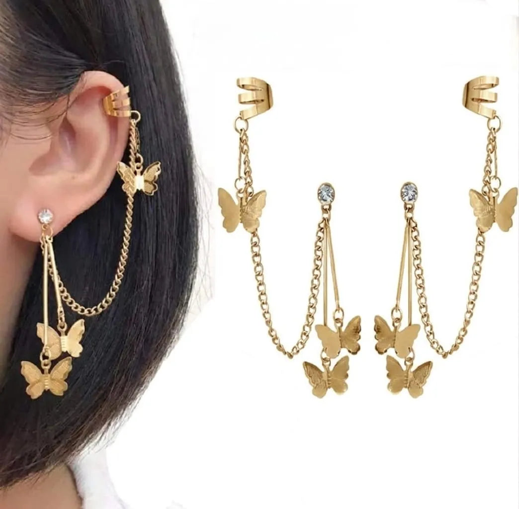 Elegant Gold-Plated Butterfly Ear Cuff & Chain Set