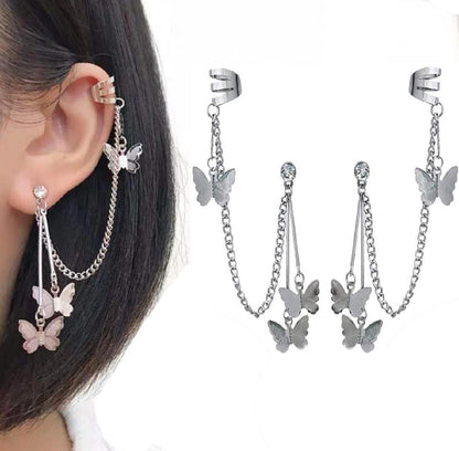 Elegant Silver-Tone Butterfly Necklace & Ear Cuff Set